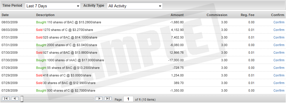 account activity sample page view the history of all your account 